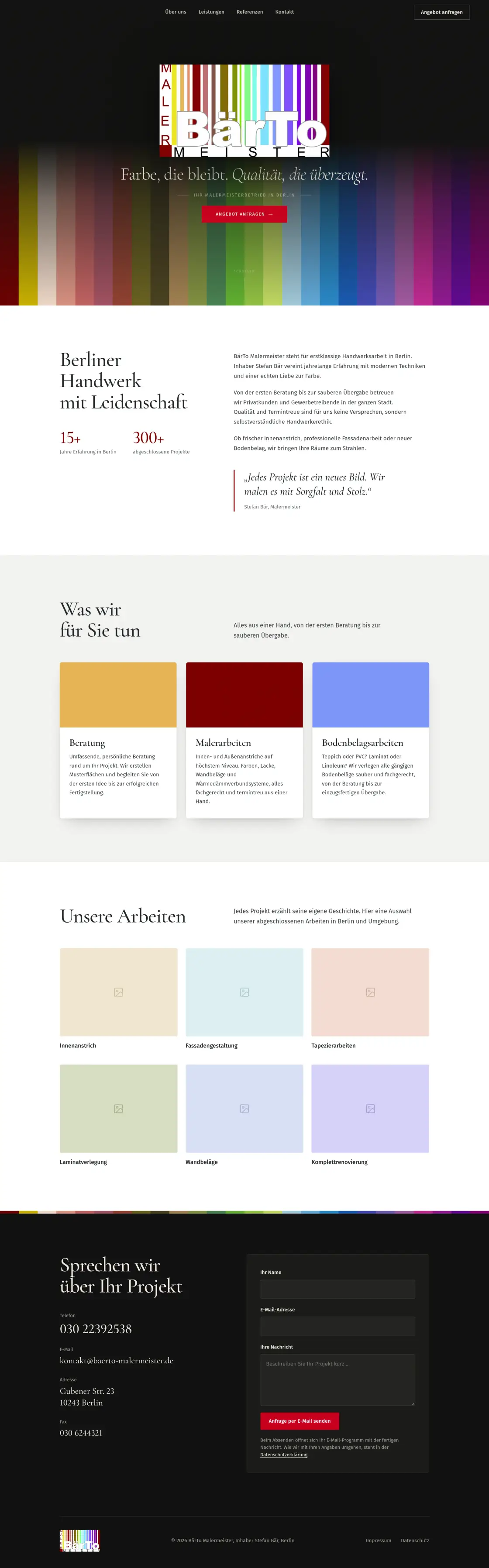 Screenshot of the website BärTo Malermeister, desktop view